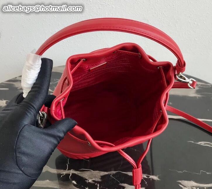 Pretty Style Prada Leather Bucket Bag 1BH038 Red