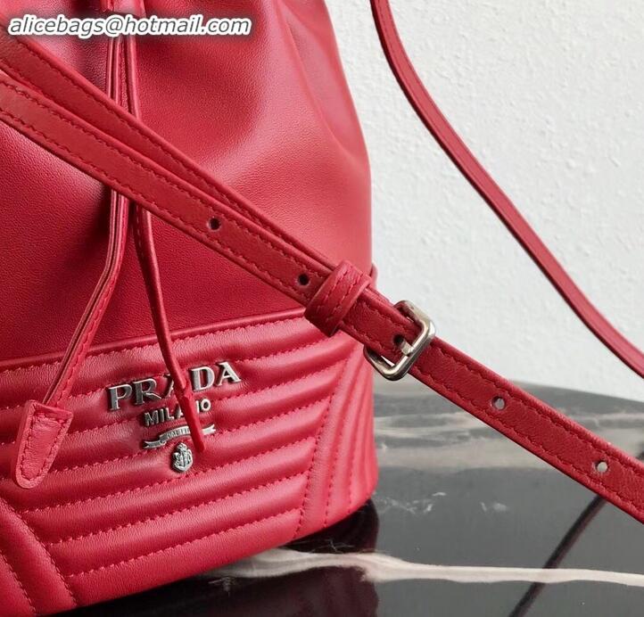 Pretty Style Prada Leather Bucket Bag 1BH038 Red