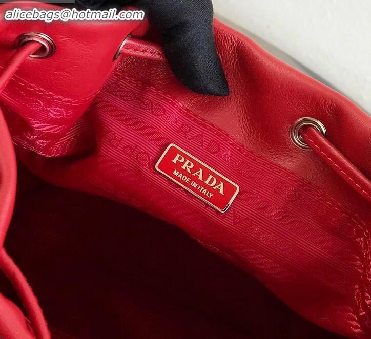 Pretty Style Prada Leather Bucket Bag 1BH038 Red