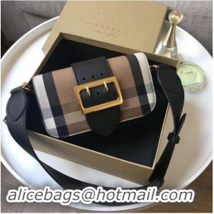 Unique Imitation BURBERRY Hampshire vintage check leather cross-body bag 24581 black