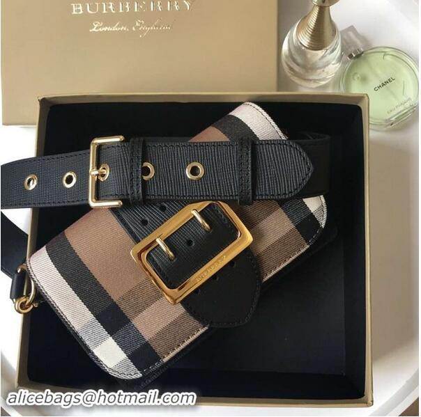 Unique Imitation BURBERRY Hampshire vintage check leather cross-body bag 24581 black