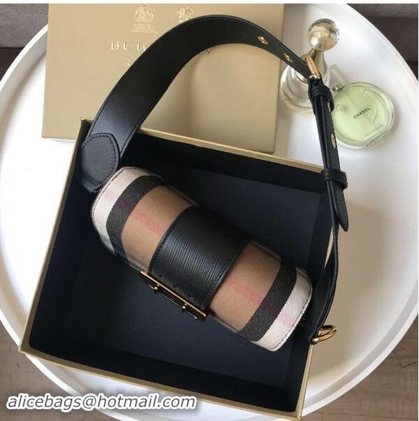 Unique Imitation BURBERRY Hampshire vintage check leather cross-body bag 24581 black