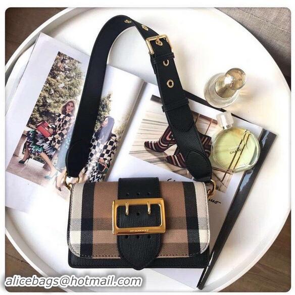 Unique Imitation BURBERRY Hampshire vintage check leather cross-body bag 24581 black