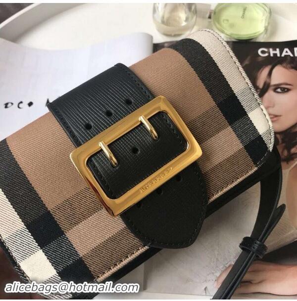 Unique Imitation BURBERRY Hampshire vintage check leather cross-body bag 24581 black