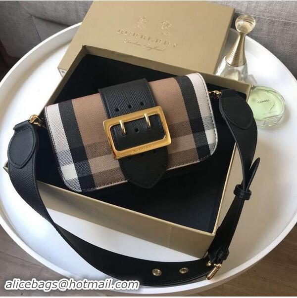 Unique Imitation BURBERRY Hampshire vintage check leather cross-body bag 24581 black