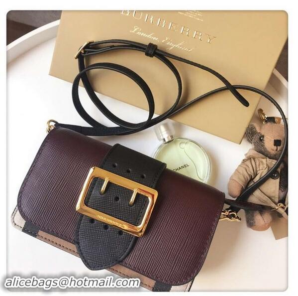 Chic Small BURBERRY Hampshire vintage check leather cross-body bag A24581 Burgundy