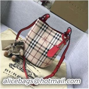 Inexpensive BURBERRY Banner small vintage check and leather tote Bag 9657 red