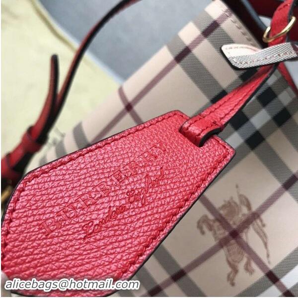 Inexpensive BURBERRY Banner small vintage check and leather tote Bag 9657 red