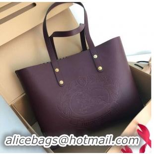 Imitation BURBERRY Embossed crest leather tote 13134 Burgendy