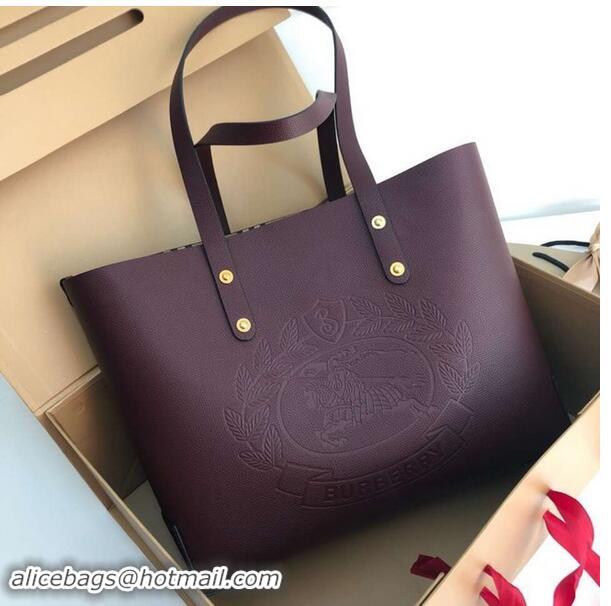 Imitation BURBERRY Embossed crest leather tote 13134 Burgendy