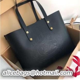 Stylish Discount BURBERRY Embossed crest leather tote 13134 black