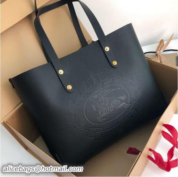 Stylish Discount BURBERRY Embossed crest leather tote 13134 black