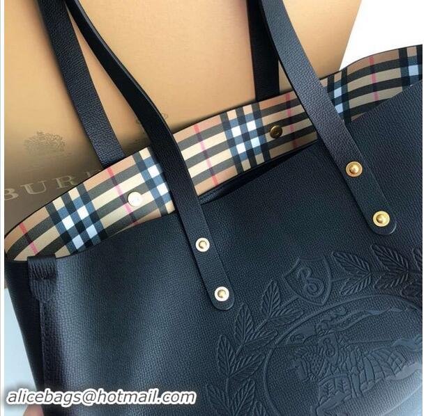 Stylish Discount BURBERRY Embossed crest leather tote 13134 black