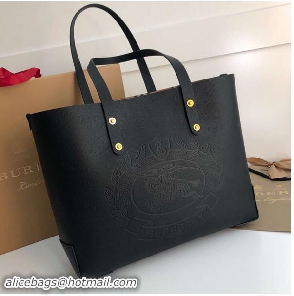 Stylish Discount BURBERRY Embossed crest leather tote 13134 black