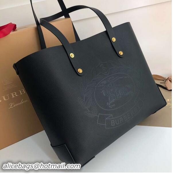 Stylish Discount BURBERRY Embossed crest leather tote 13134 black