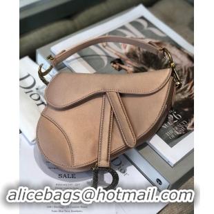 Inexpensive Dior Mini Saddle Satin Crystal Bag M0447 Champagne