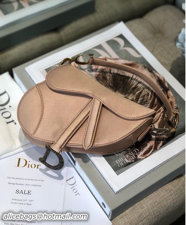 Inexpensive Dior Mini Saddle Satin Crystal Bag M0447 Champagne