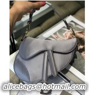 Chic Small Dior Mini Saddle Satin Crystal Bag M0447 Gray