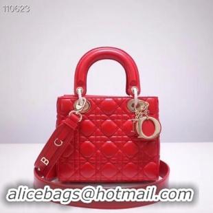 Top Quality Dior lucky badges Original sheepskin Tote Bag A88035 red