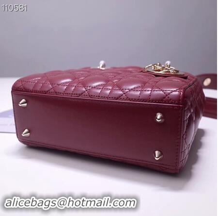 Buy Grade Dior lucky badges Original sheepskin Tote Bag A88035 burgundy