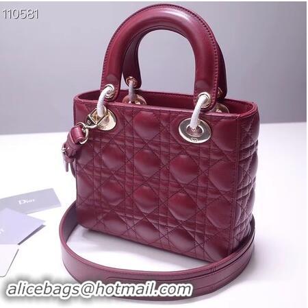 Buy Grade Dior lucky badges Original sheepskin Tote Bag A88035 burgundy