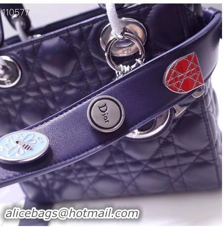 Classic Faux Dior lucky badges Original sheepskin Tote Bag A88035 dark blue