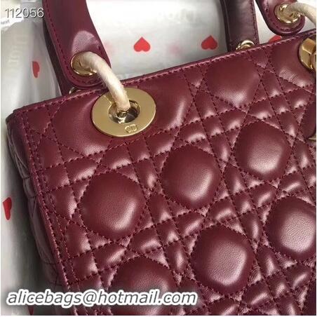 Luxury Cheap LADY DIOR LAMBSKIN BAG CAL44550 burgundy