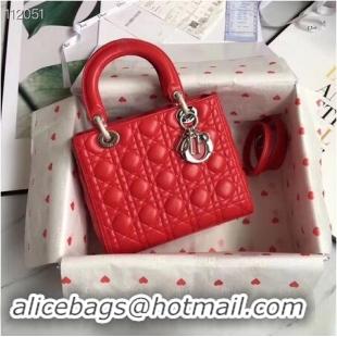 Buy Cheapest LADY DIOR LAMBSKIN BAG CAL44550 red&silver-tone metal