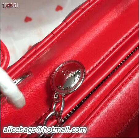 Buy Cheapest LADY DIOR LAMBSKIN BAG CAL44550 red&silver-tone metal