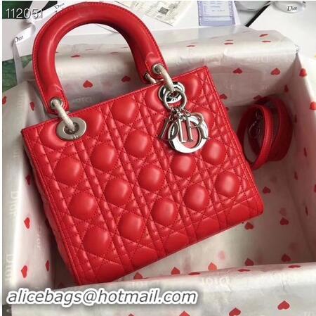 Buy Cheapest LADY DIOR LAMBSKIN BAG CAL44550 red&silver-tone metal