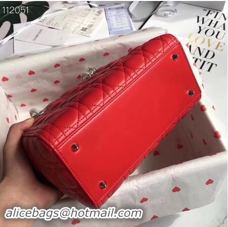 Buy Cheapest LADY DIOR LAMBSKIN BAG CAL44550 red&silver-tone metal