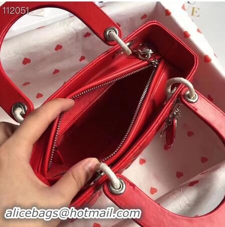 Buy Cheapest LADY DIOR LAMBSKIN BAG CAL44550 red&silver-tone metal