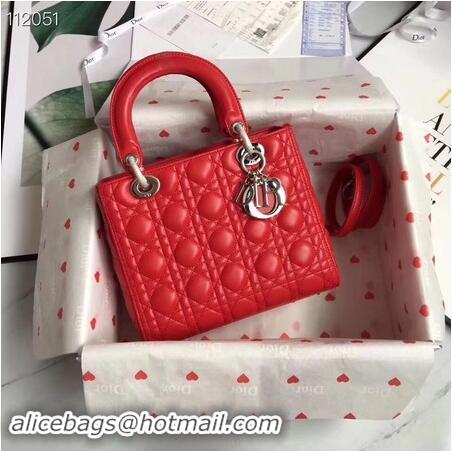 Buy Cheapest LADY DIOR LAMBSKIN BAG CAL44550 red&silver-tone metal