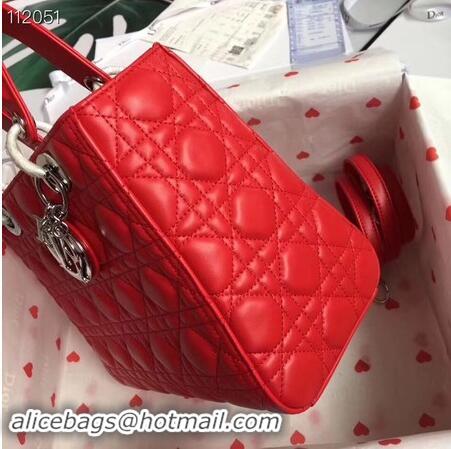 Buy Cheapest LADY DIOR LAMBSKIN BAG CAL44550 red&silver-tone metal