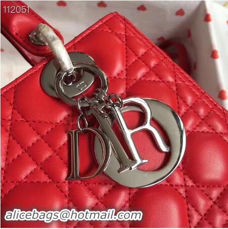 Buy Cheapest LADY DIOR LAMBSKIN BAG CAL44550 red&silver-tone metal