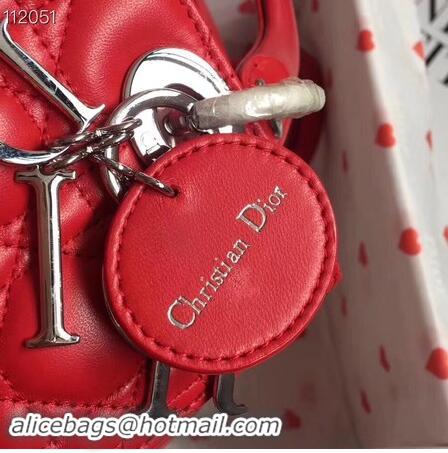 Buy Cheapest LADY DIOR LAMBSKIN BAG CAL44550 red&silver-tone metal