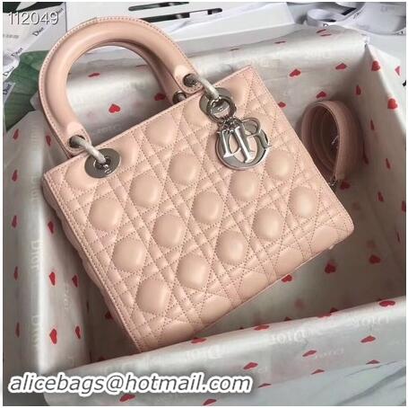 Top Quality LADY DIOR LAMBSKIN BAG CAL44550 pink&silver-tone metal