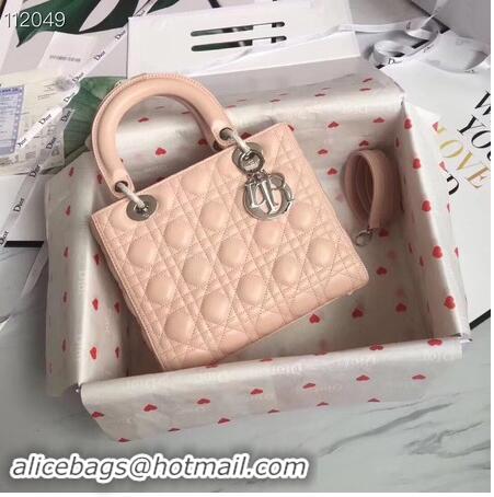 Top Quality LADY DIOR LAMBSKIN BAG CAL44550 pink&silver-tone metal