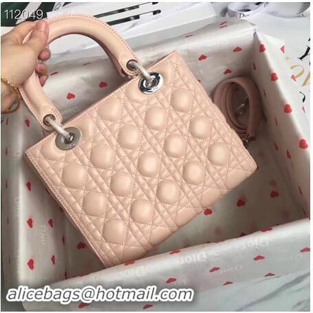 Top Quality LADY DIOR LAMBSKIN BAG CAL44550 pink&silver-tone metal