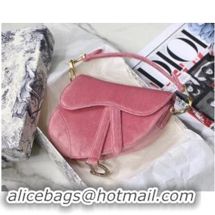 Ladies Imitation Dior MINI SADDLE BAG M447S Velvet pink