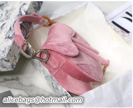 Ladies Imitation Dior MINI SADDLE BAG M447S Velvet pink