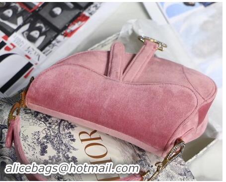 Ladies Imitation Dior MINI SADDLE BAG M447S Velvet pink