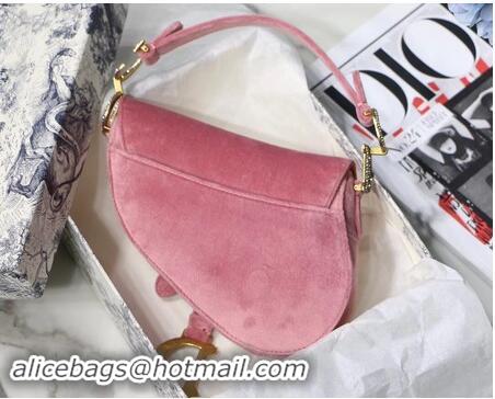 Ladies Imitation Dior MINI SADDLE BAG M447S Velvet pink