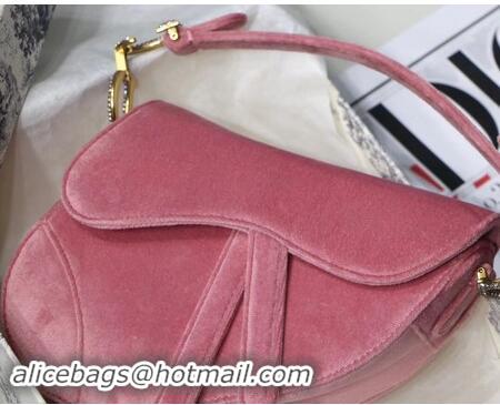 Ladies Imitation Dior MINI SADDLE BAG M447S Velvet pink