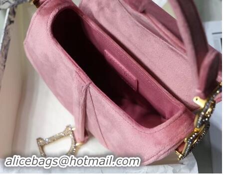 Ladies Imitation Dior MINI SADDLE BAG M447S Velvet pink