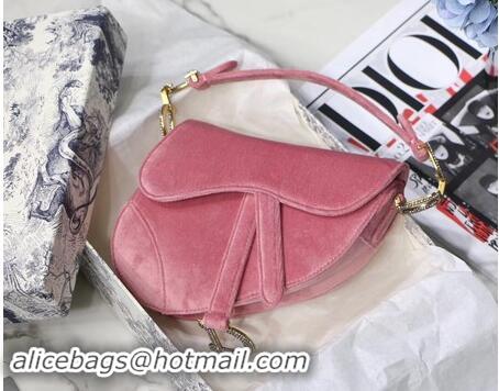 Ladies Imitation Dior MINI SADDLE BAG M447S Velvet pink