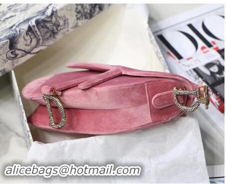 Ladies Imitation Dior MINI SADDLE BAG M447S Velvet pink