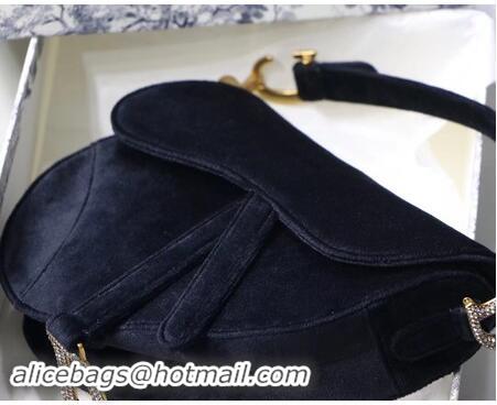 New Fashion Dior MINI SADDLE BAG M447S Velvet black