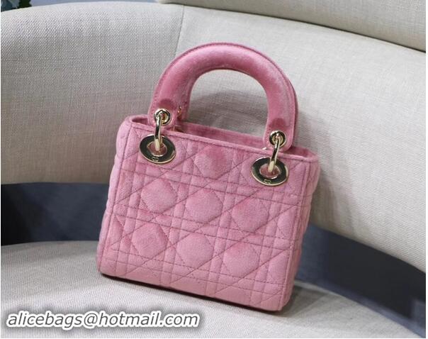 Top Quality MINI LADY DIOR Velvet BAG M424 Pink