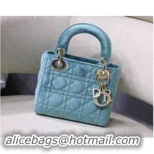 New Style MINI LADY DIOR Velvet BAG M424 Light Blue